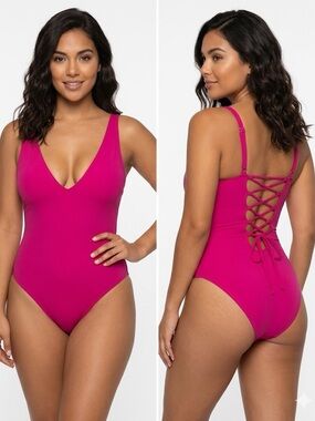 NWT TR3 Magenta Lace-Back One-Piece Swimsuit